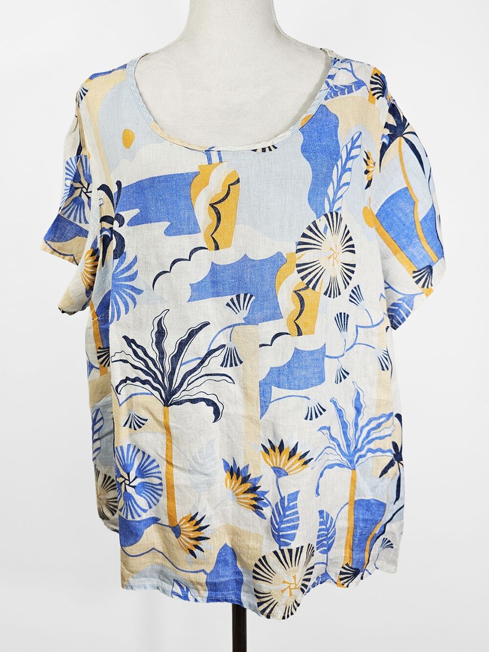 Nicole Miller Women's 100% Linen XL/1X Short Sleeve Slub Beachy Blouse
